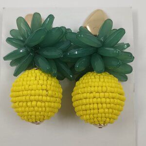 Fun Novelty 3D Beaded Pineapple Dangle Clip Earrings.
